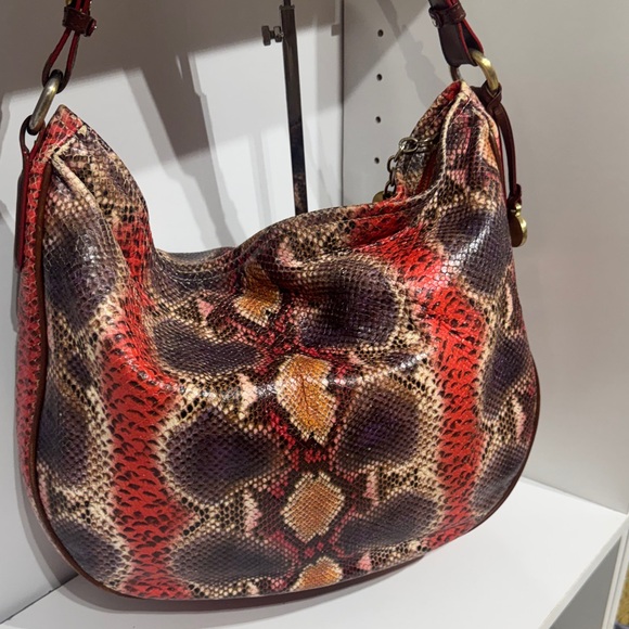 Brahmin vintage Kathy Stylish Snake Print Hobo Bag - Red and Brown - Picture 2 of 2